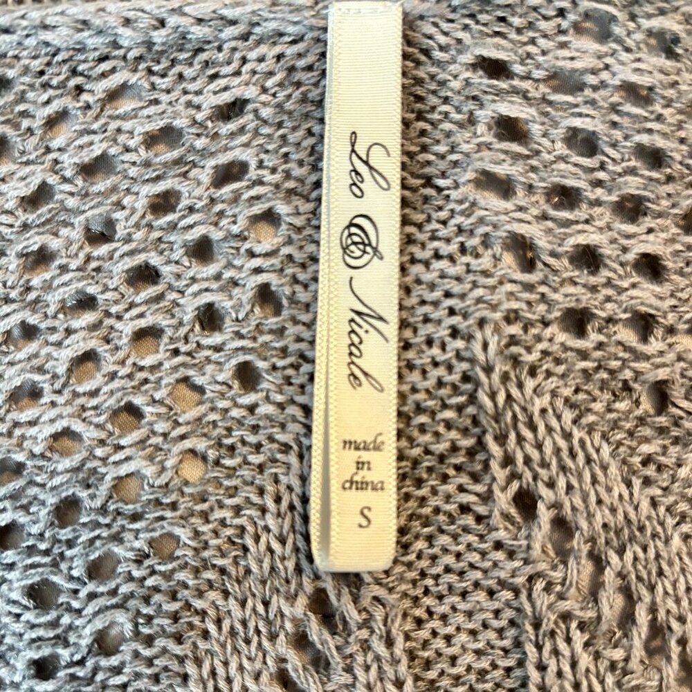 Leo & Nicole Gray Open Front Open Knit Long Sleeve Cardigan Sweater Size S - Picture 6 of 9